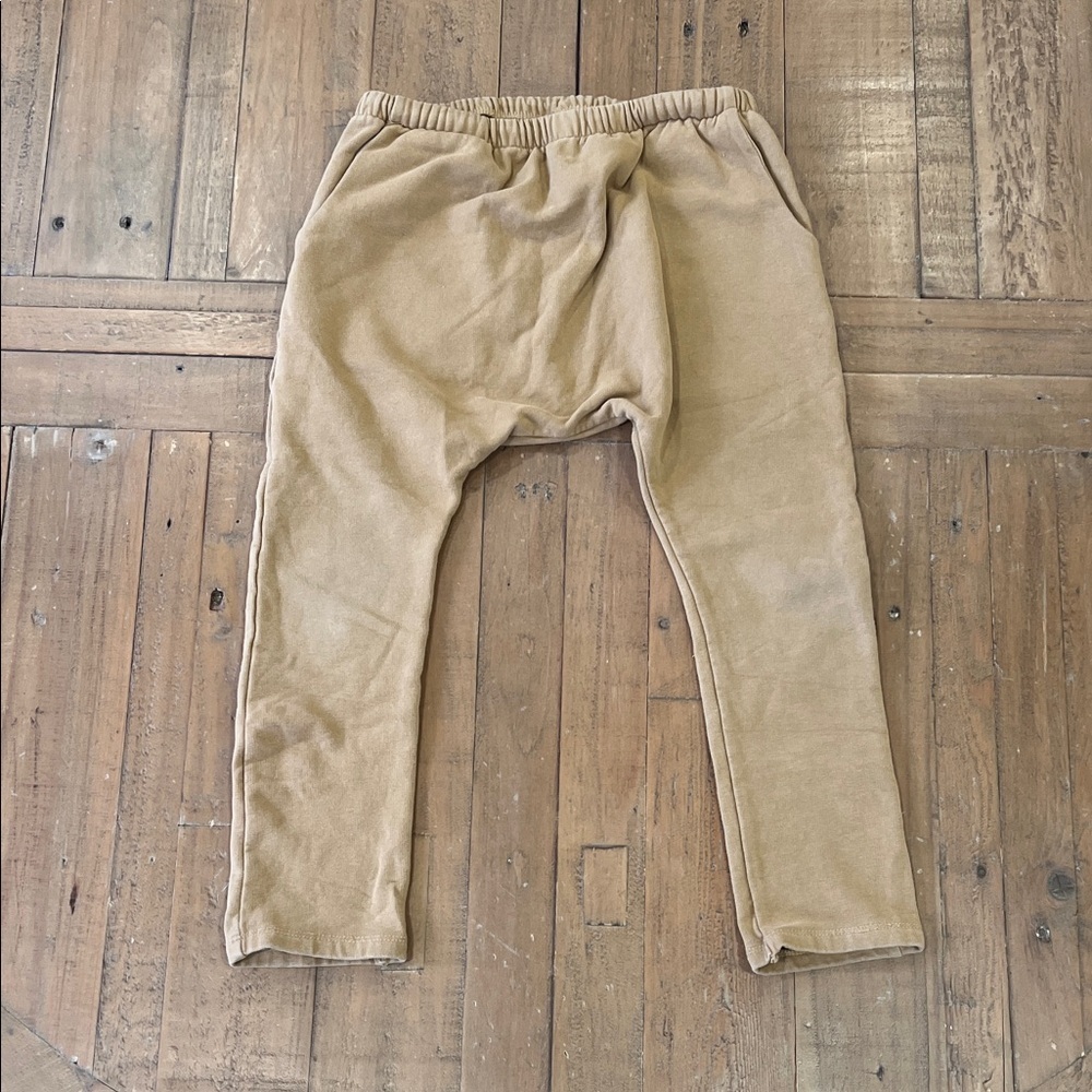 Simple folk slouchy pull on pants kids 4-5 years tan minimalist